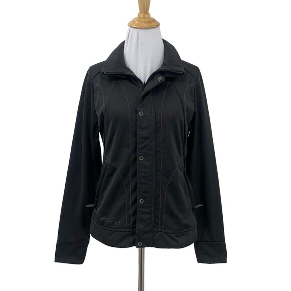 Oakley Jacket Womens S Small Black Regular Fit Snap Buttons Zip Up Purple Stitch - Picture 1 of 15